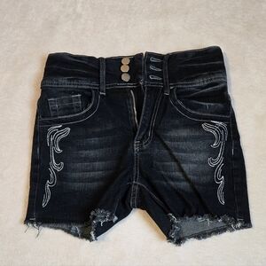 Women's Black Jean Shorts with Embroidered Design